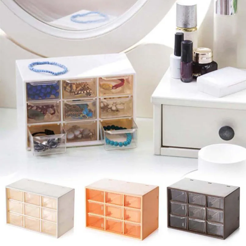 9 Grid Jewelry Drawer Organizer Plastic Storage Box Mini Debris