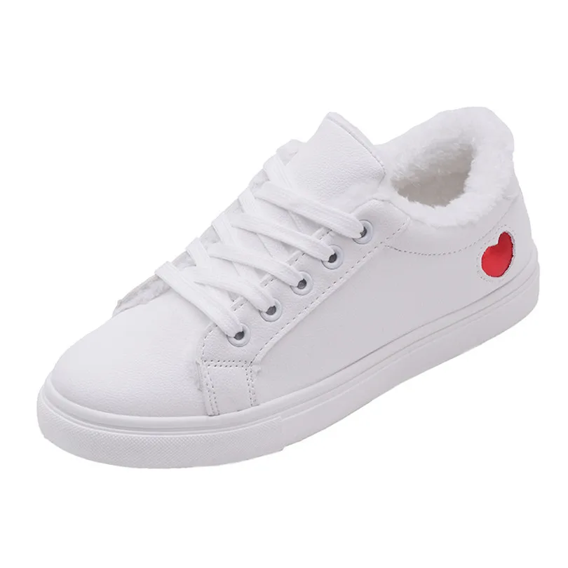 Basses Plates D'hiver Coeur silver Chaussures Rond Décontractées Lin À Doux Chaud Lacets En Peluche Confortable Femmes Red Roi Baskets Bout Blanches wAwqP7U8