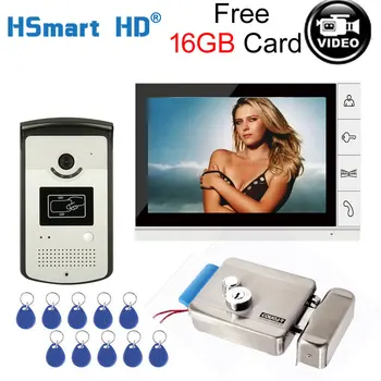 

9" Color Monitor Video Doorbell Intercom Waterproof Door Phone intercom 1 monitor + 1 doorphone + Electric Lock + 16G SD Card