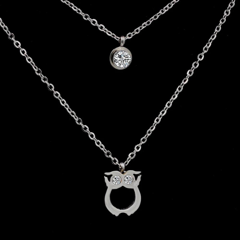 LUXUKISSKIDS 316L Двойная Цепочка Из Нержавеющей Стали Сова Золотая подвеска ожерелье CZ
