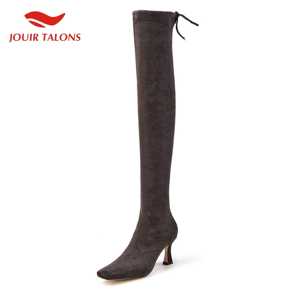 

big size 43 party boots woman shoes zipper add fur square toe strange high heels over the knee boots female shoes woman
