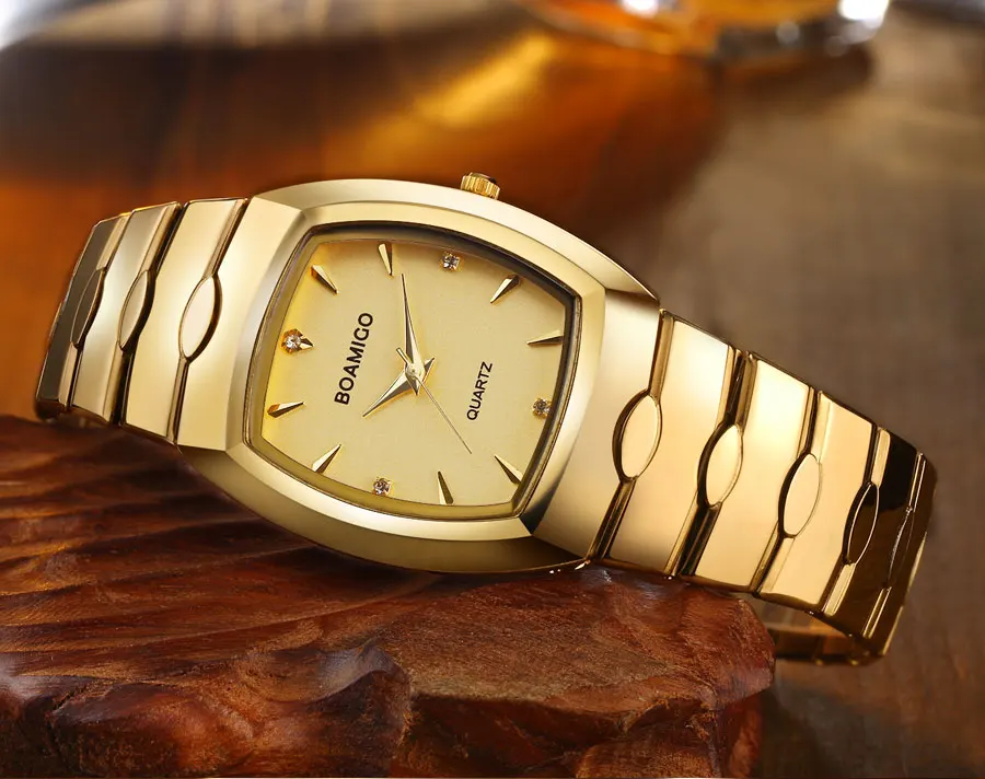 Boamigo Мужские часы Роскошные модные кварцевые часы золотые из нержавеющей стали портативные деловые наручные часы Мужские часы relogio masculino