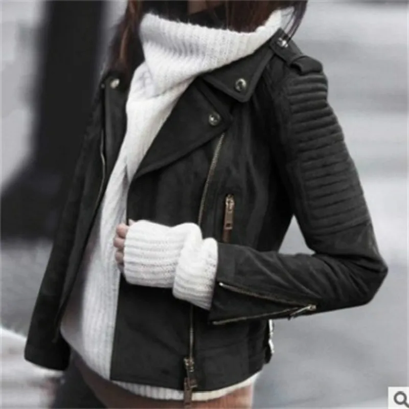 

Woman Jacket Solid Pockets Zipper Button Female Jacket Autumn and Winter Fashion Turn-down Collar Sheath Slim Full Coat