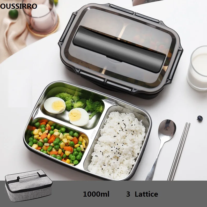 Fiambrera de Acero Inoxidable de 880 ml Contenedor de Almacenamiento de Alimentos con 2 Compartimentos Extra/íbles Fiambrera Bento para Ni/ños