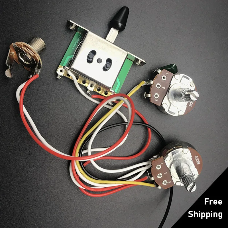 

3 Pickup Guitar Wiring Harness Prewired with A500k B500K big Pots 3 Way Switch 1 Volume 1 Tone Black-White