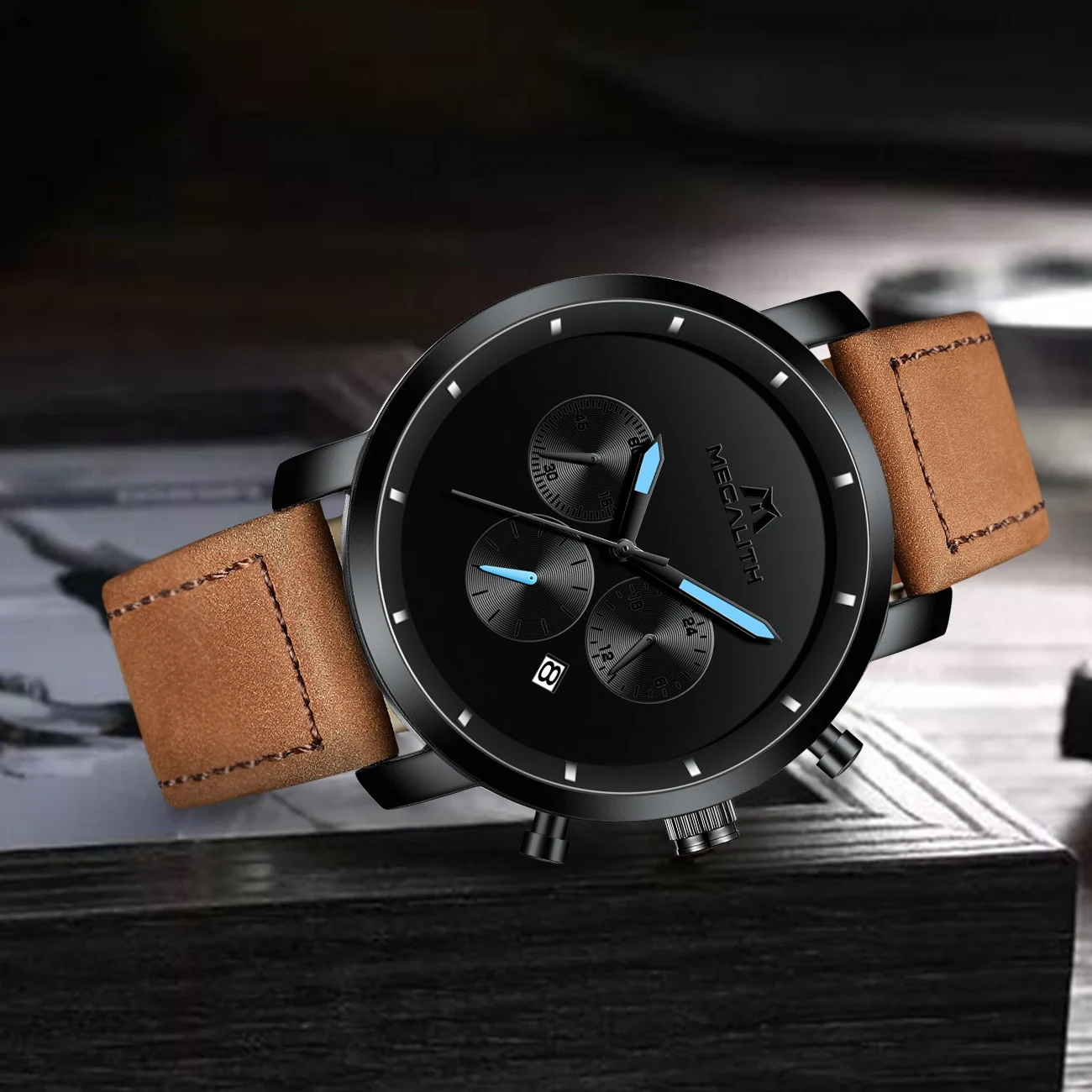 

MEGALITH Hot Sale Reloj Hombre Men Watch Quartz Gym Montre Brown Fashion Leather Sport Waterproof Gift Clock Relogio Horloge