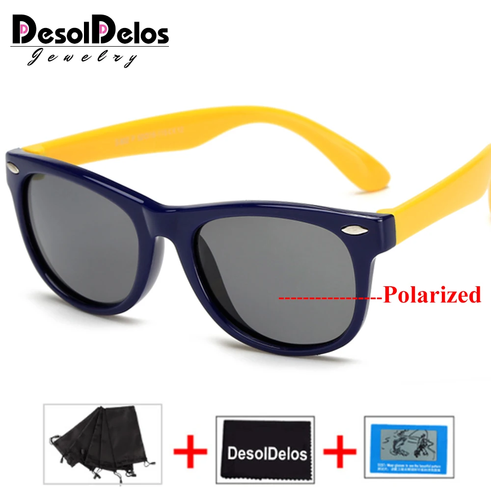 Новые Силиконовые Детские поляризованные солнцезащитные очки Квадратные очки для мальчиков и девочек UV400 фирменный дизайн мягкие солнцезащитные очки - Цвет линз: navy yellow