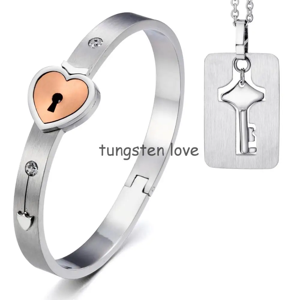 Любовный браслет с замком в виде сердца из нержавеющей стали для влюбленных с подвеской в виде ключа, набор ювелирных изделий для пар, гипоаллергенный