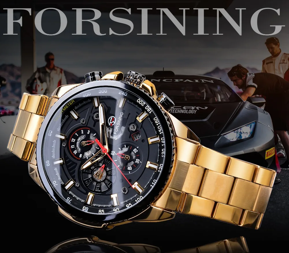 Forsining 2019 clássico preto relógio de ouro