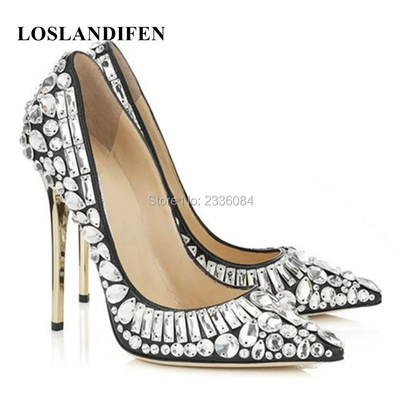 Spring Designer Shoes Woman Pointed Toe Rhinestone High Heels Beaded