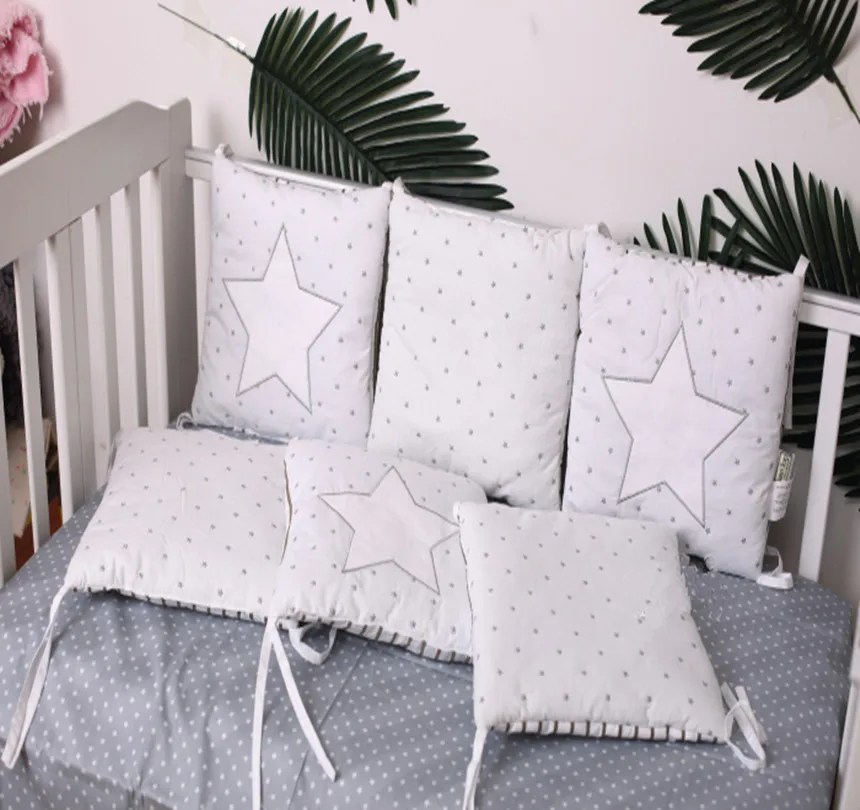

6 Pcs Baby Bed Sets Bumpers Cotton Embroidered Star Star Monolithic Baby Bedding Bumper Cartoon Pattern Baby Crib Bumper Bedding