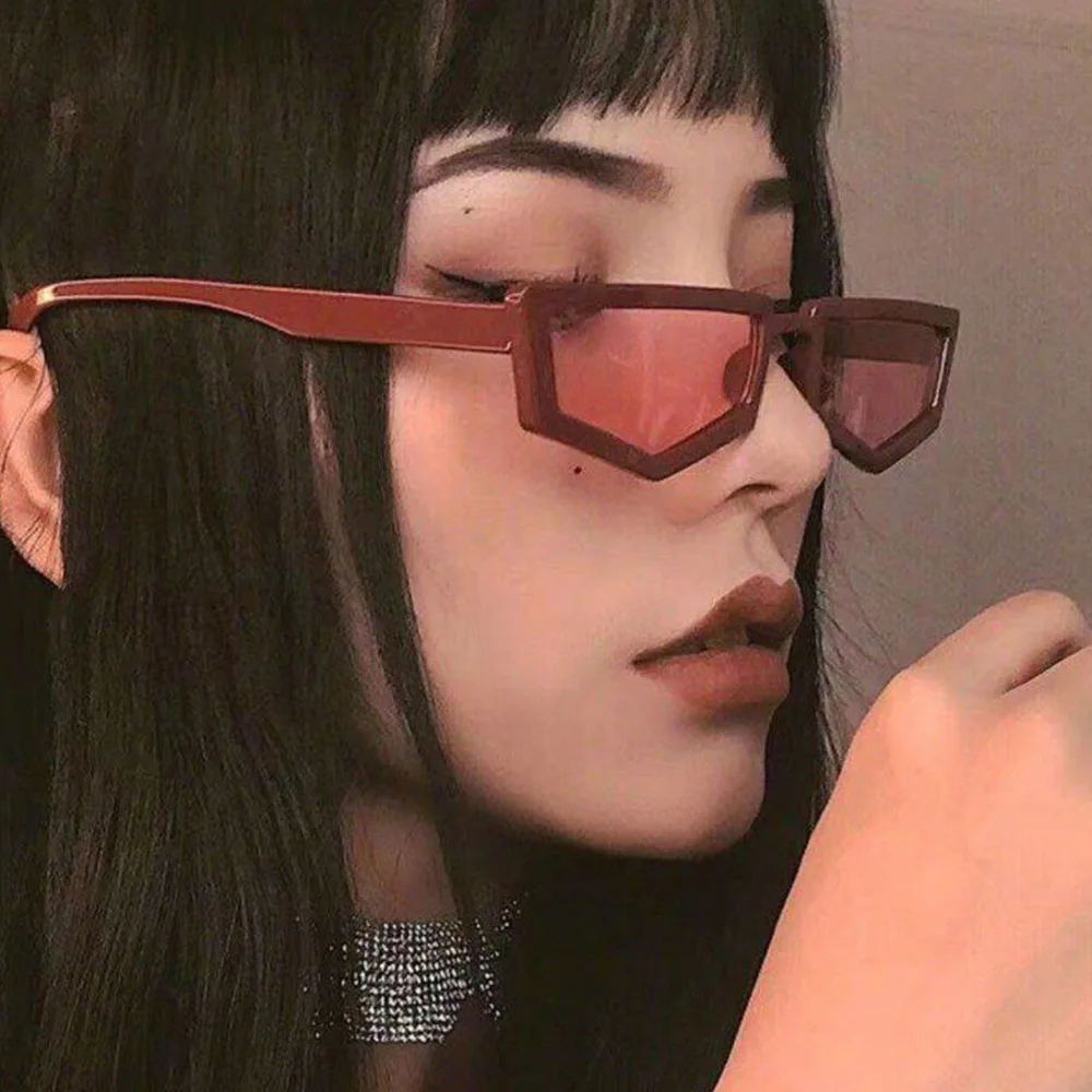 

New 2019 Personality vintage Polygon small frame sunglasses women men trendy Concave shape sun glasses shades balck red lens