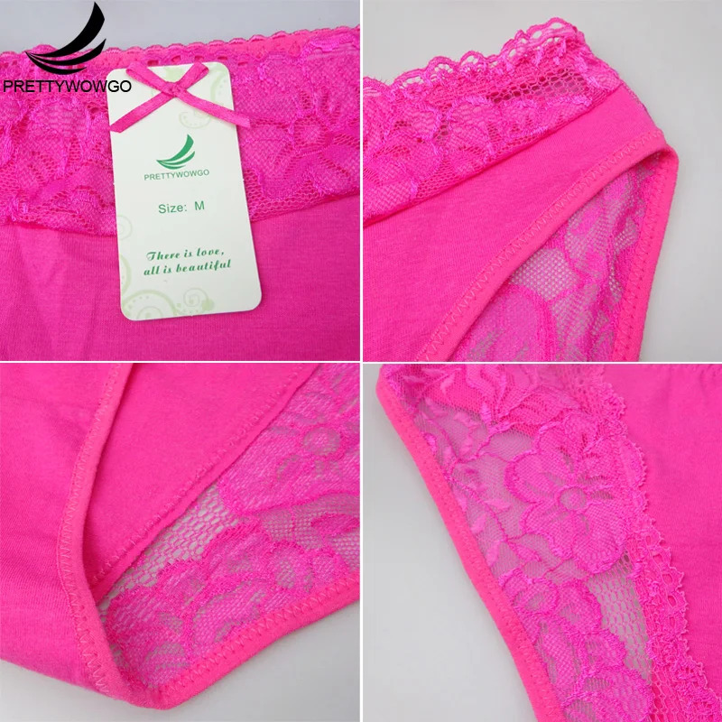 Prettywowgo 6 pcs/lot Women Underwear 2019 Sexy Lace 6 Candy Color Women's Cotton Panties 887