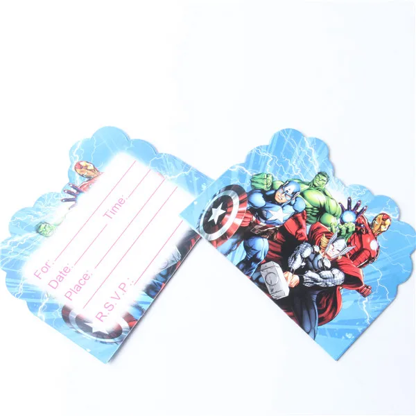 

10pcs/lot The Avengers Theme Happy Birthday Party Invitation Card Children's Birthday Party Decorations Kids Festival Supplies