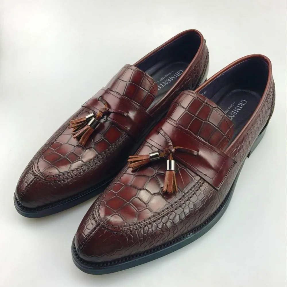 Grimentin обувь с кисточками мужские итальянские крокодил обувь натуральная кожа коричневый без шнуровки мужские туфли Мужская обувь для бизнеса работы