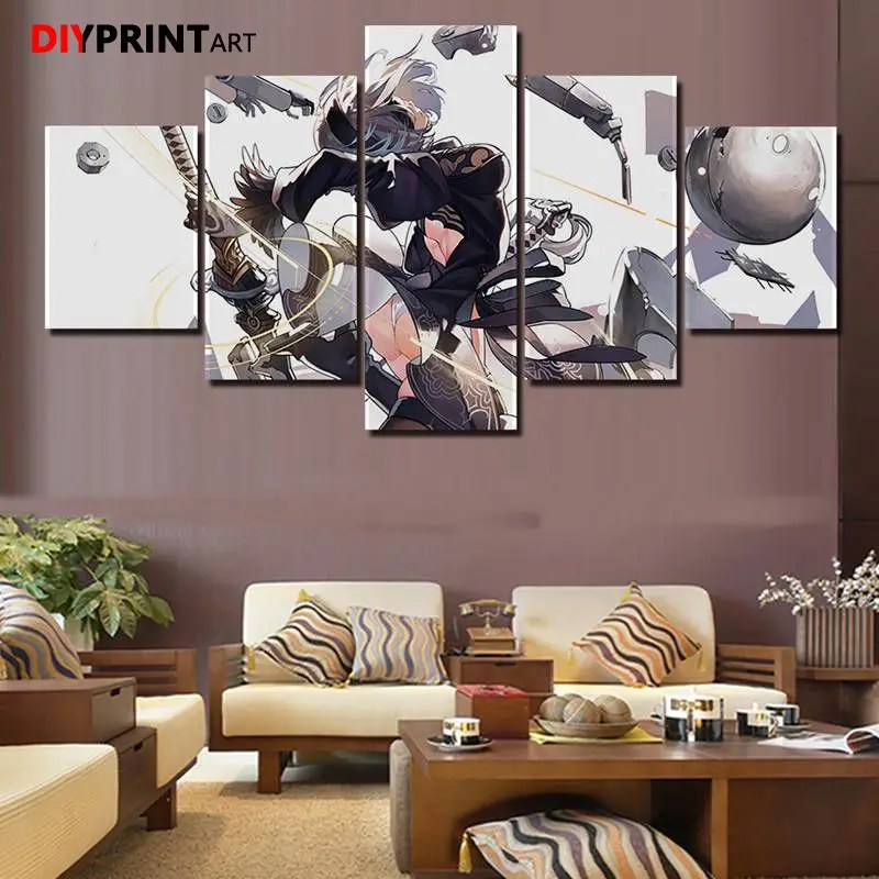 

NieR Automata 2B POD 5 Panels Modern Wall Art Canvas Modular Picture for Livingroom A1723