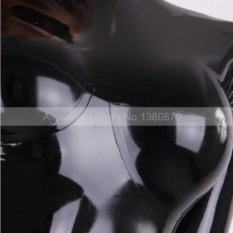 Черный сексуальный латексный комбинезон с носками комбинезон резиновый латексный боди Zentai с 3D грудь S-LC165