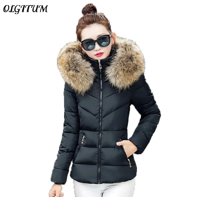 #*Cheap OLGITUM Fake fur collar down cotton jacket 2019 Women Thicken Warm Winter Jacket Snow Wear Coat Women Jackets Parkas Plus Size