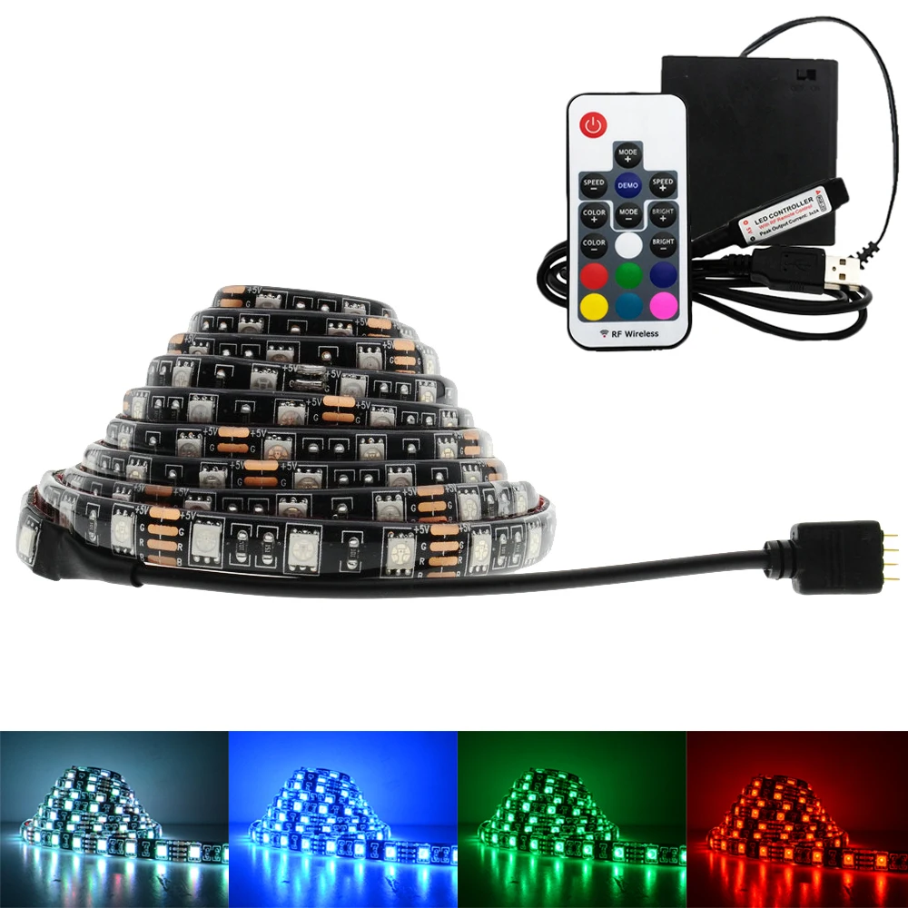 

5V USB 5050 LED Strip lights RGB Black PCB Led Lighting Backlight Remote For TV Background Lights with AA batteries box