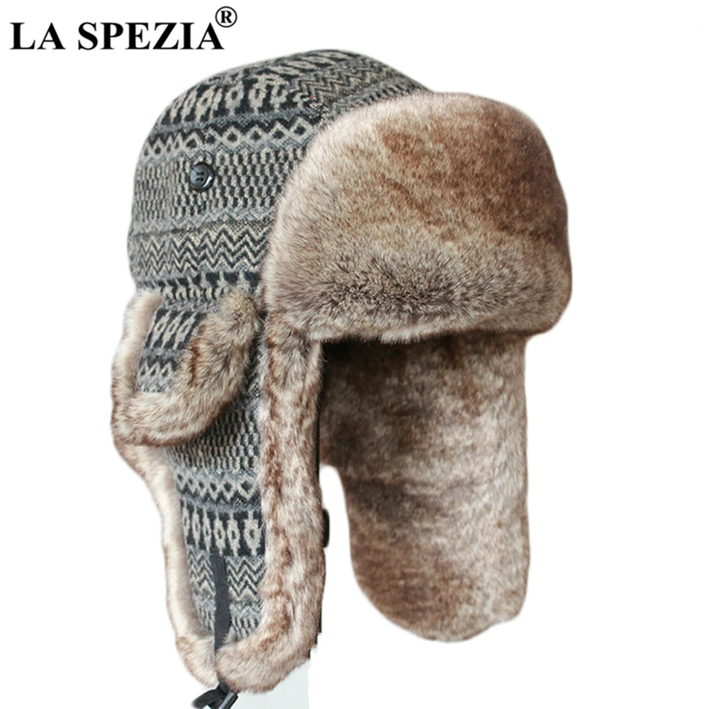 

LA SPEZIA Mens Bomber Hat Warm Winter Women Ear Flap Trapper Hat Fur Thicker Soviet Ushanka Russian Unisex Pilot Hats and Caps