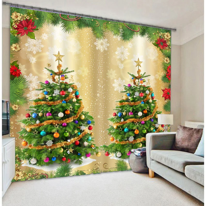 

The Christmas tree 3 d curtain Christmas 3 d curtain Christmas curtain3d photo printed curtains