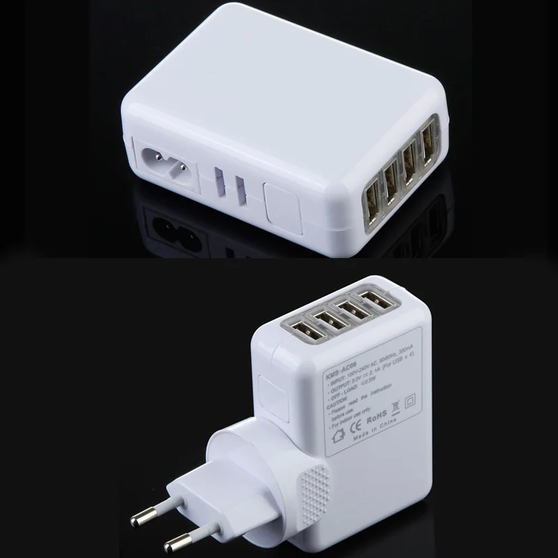 Универсальное 5В 2.1A 10 Вт 4 порта USB настенное зарядное устройство UK US AU EU