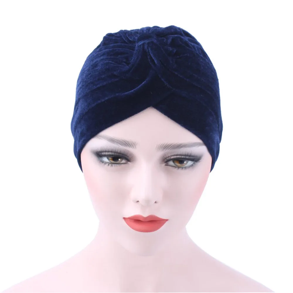 

2018 women hat ladies Velvet Muslim Ruffle Cancer Chemo Hat Beanie Scarf Turban Head Wrap Cap casual cotton hat for women #807