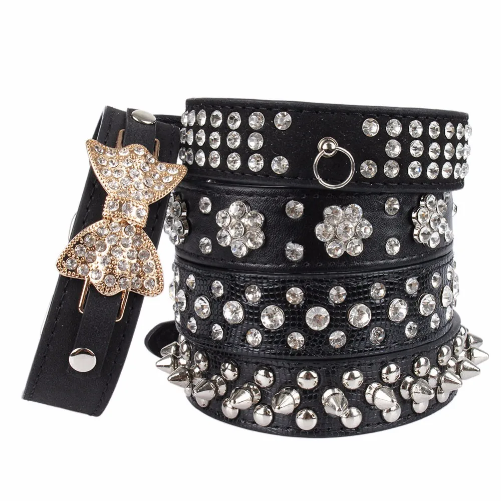 Black Breakaway Cats Collars Accessories Animals Supplies Spiked Rhinestone Leash Necklace Kitten Pet Product Dog Collar chat Black Breakaway Cats Collars Accessories Animals Supplies Spiked Rhinestone Leash Necklace Kitten Pet Product Dog Collar chat