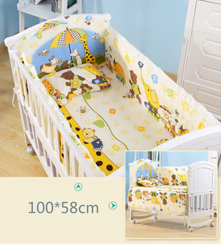 6 шт., хлопковая дышащая детская кроватка с принтом, бампер, защита от столкновений, для новорожденной кровати, окруженная безопасными рельсами, постельные принадлежности - Цвет: B 100-58
