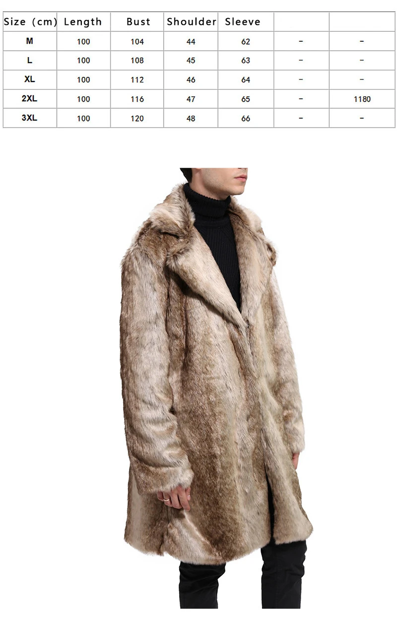 New autumn winter foreign trade men's suit collars imitation fur coat long sleeve men's woollen coat long style (2)