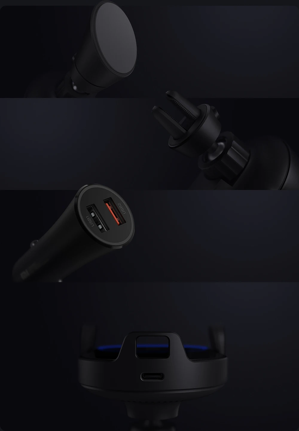 Xiaomi Mijia Wireless Car Charger Fast Charge 20W Max Electric Auto Pinch 2.5D Glass Ring Lit For Mi 9 10W 7