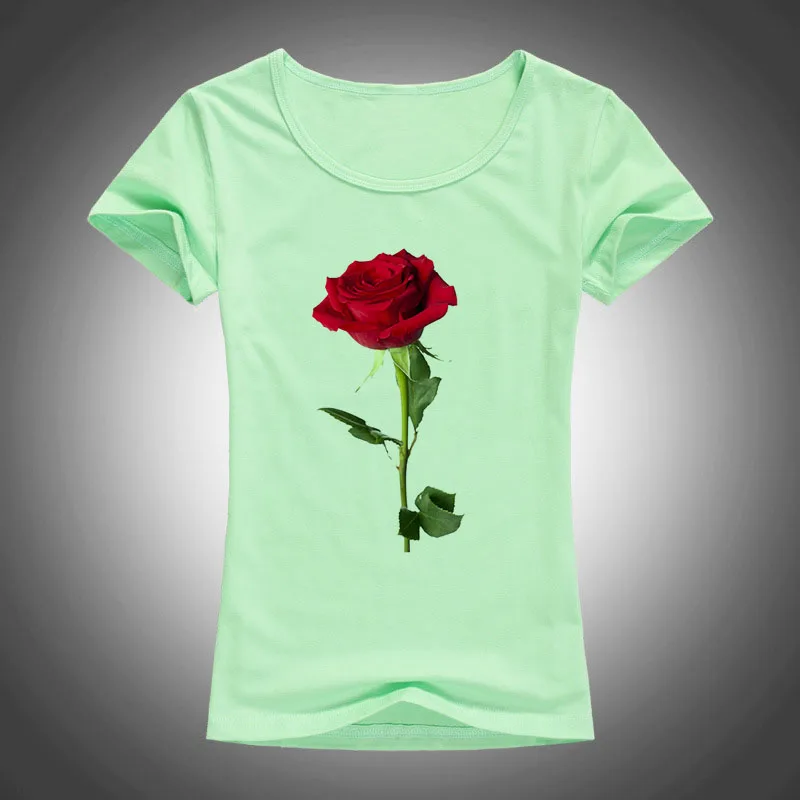 Футболка женская хлопковая с коротким рукавом принтом красных розы 2018|camiseta