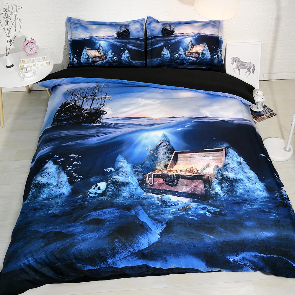 3pcs Pirate Ship Skull And Sunken Treasure Duvet Cover Se 3d