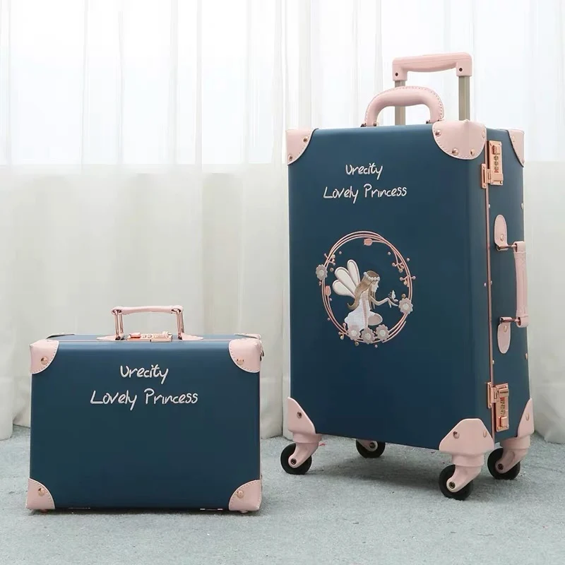 Retro Rolling Luggage Spinner Vintage Leather Trolley Suitcase with Wheel Women Trolley Travel Bag Men Carry On Luggage