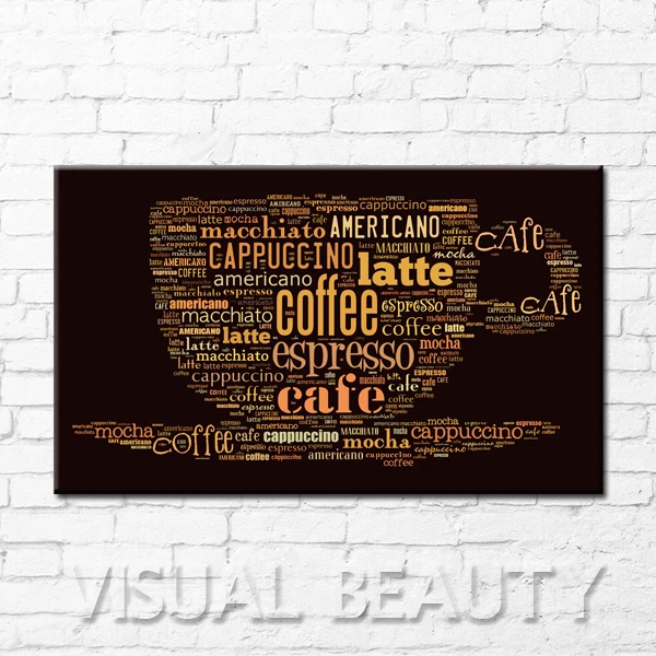 

FREE SHIPPING Coffee Word Art Photo Images Canvas Painting Designs Oil Painitng(Unframed) 60x100cm