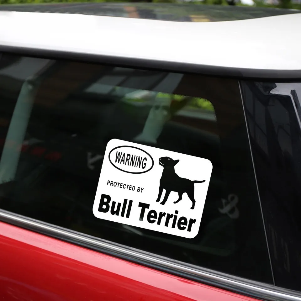 Creative Fashion Protected By Bull Terrier Protected Animal Car Tail Car Stickers Black Silver Laser Vinyl Sticker 13 (11)
