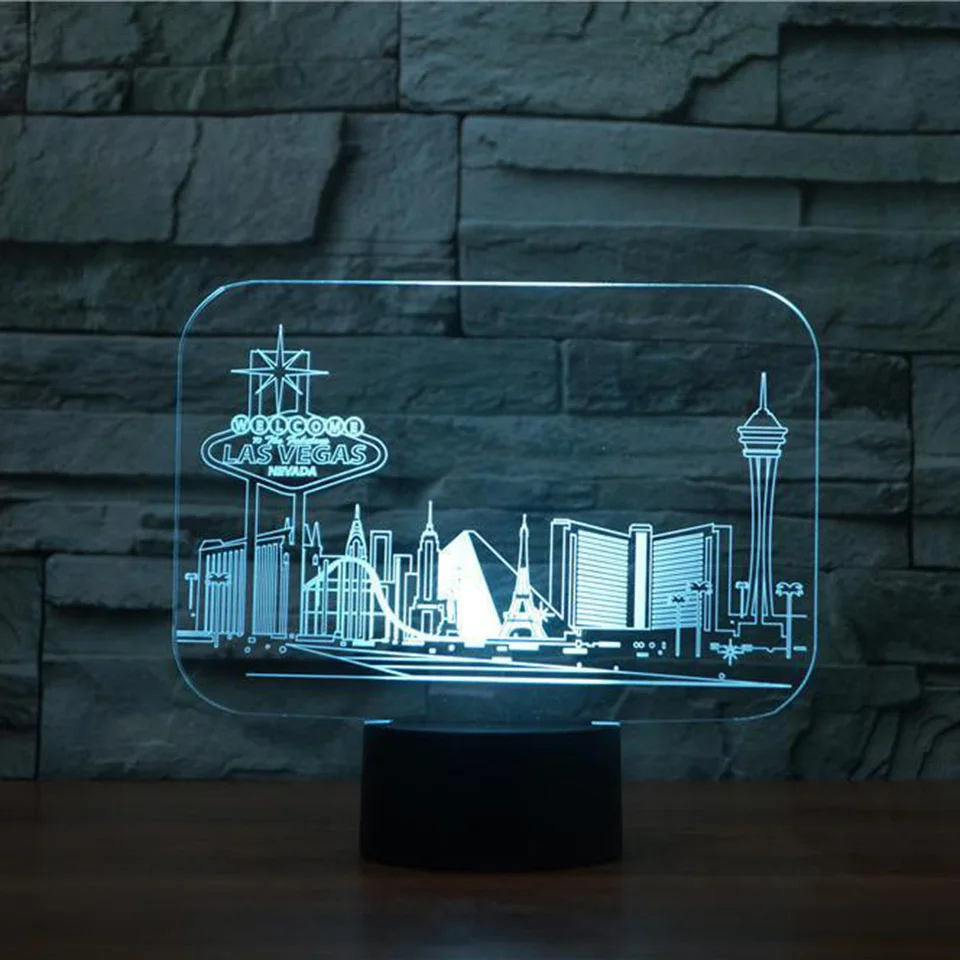 

3D Led Vision 7 Color Change Las Vegas Building Table Lamp Bedroom Atmosphere Sleep Lighting Usb Decor For Souvenir Night Lights