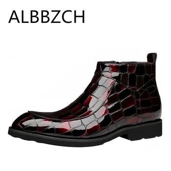 

New Men's Chelsea Boots Luxury Embossed Patent Leather Wedding Boots Men Western Cowboy Business Leisure Party Dress Boots Shoes