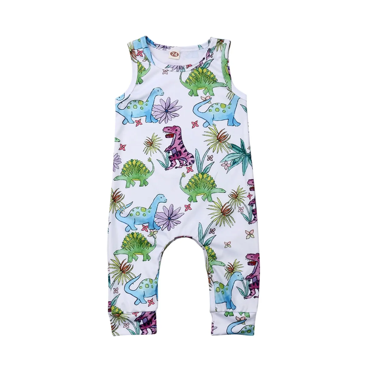 

2019 Newborn Baby Boy Girl Rompers Summer One-piece Jumpsuit Babygrow Outfits Cartoon Dinosaur Pattern Cotton Vest Playsuit