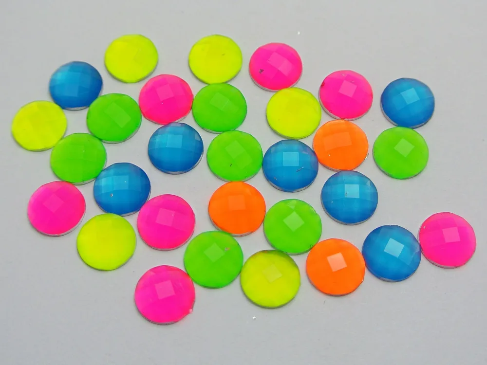 

200 Mixed Neon Color Flatback Acrylic Round Rhinestone Gems 8mm No Hole