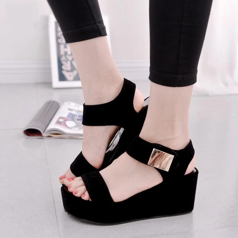 wedge platform sandals black