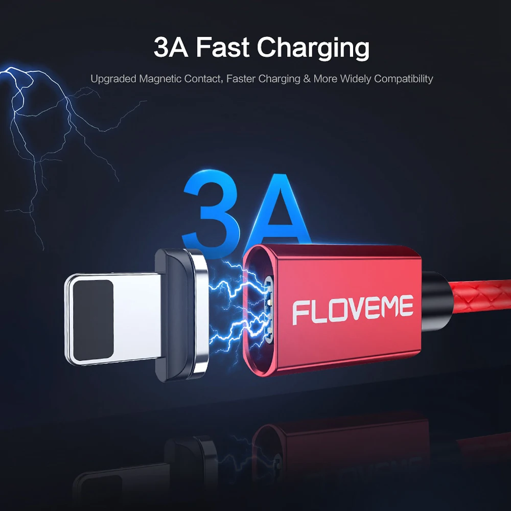 Floveme Магнитная USB кабель для iPhone 6 Xiaomi Redmi 4X Micro Тип C Lightning/USB 2.4A 1 м магнит Зарядное