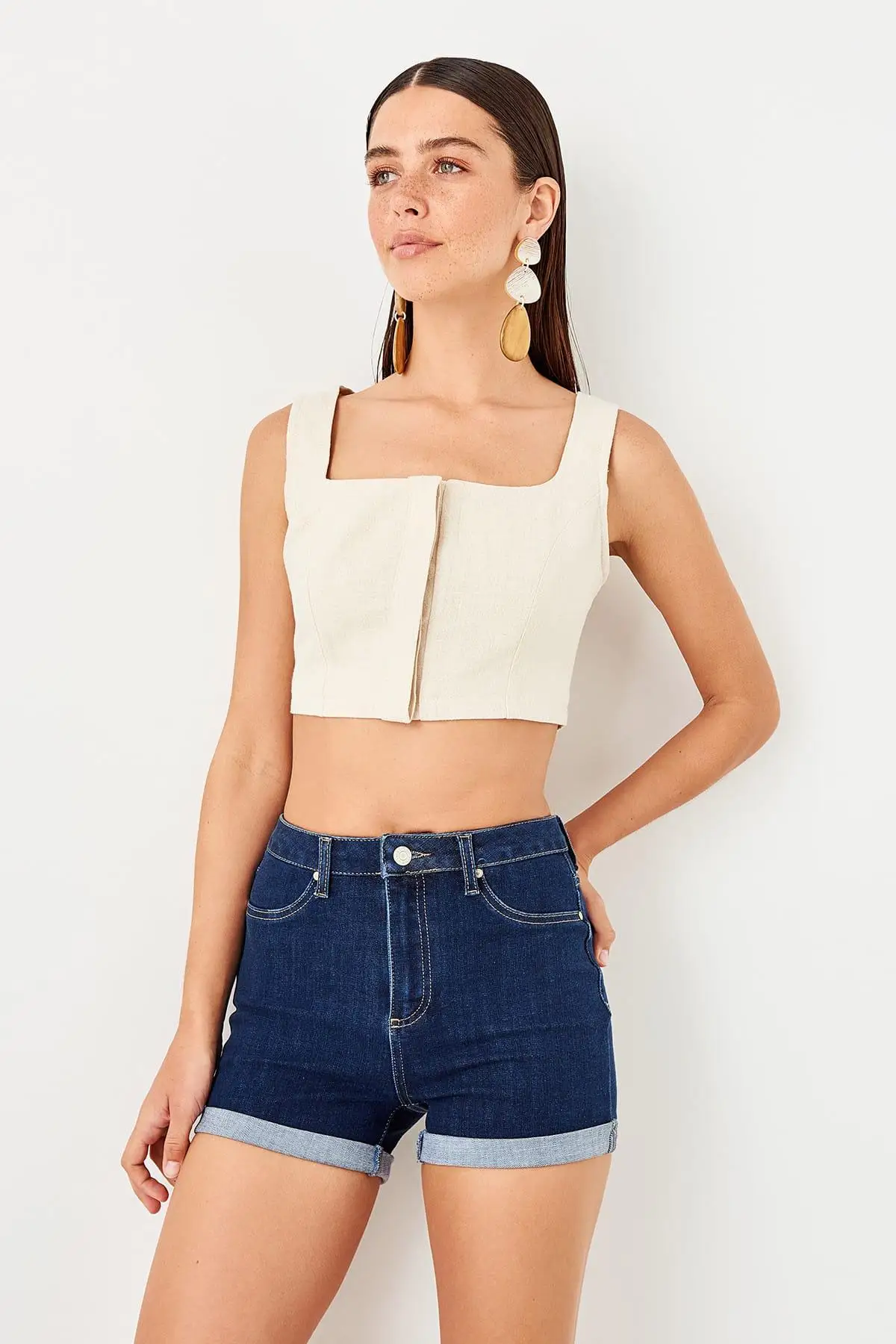Trendyol Индиго Pettitoes Fold Jegging джинсовые шорты TWOSS19LR0307|Шорты| |