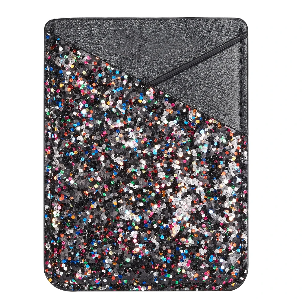 

Fashion Bag Stick On PU Leather Adhesive Phone Card Holder Sequins Decoration Back Pouch Solid Multifunctional Case Wallet