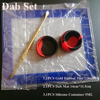 

Silicone Wax Kit Set with 14cm*11.5cm square sheets pads mats 5ml silicon container long gold dabber tool for dry herb jars dab