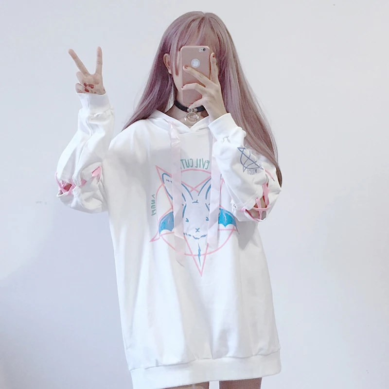  Hooded Cartoon Preppy Style Women Oversize Sweatshirts Winter Cute Harajuku Kawaii Sweatshirt Top P