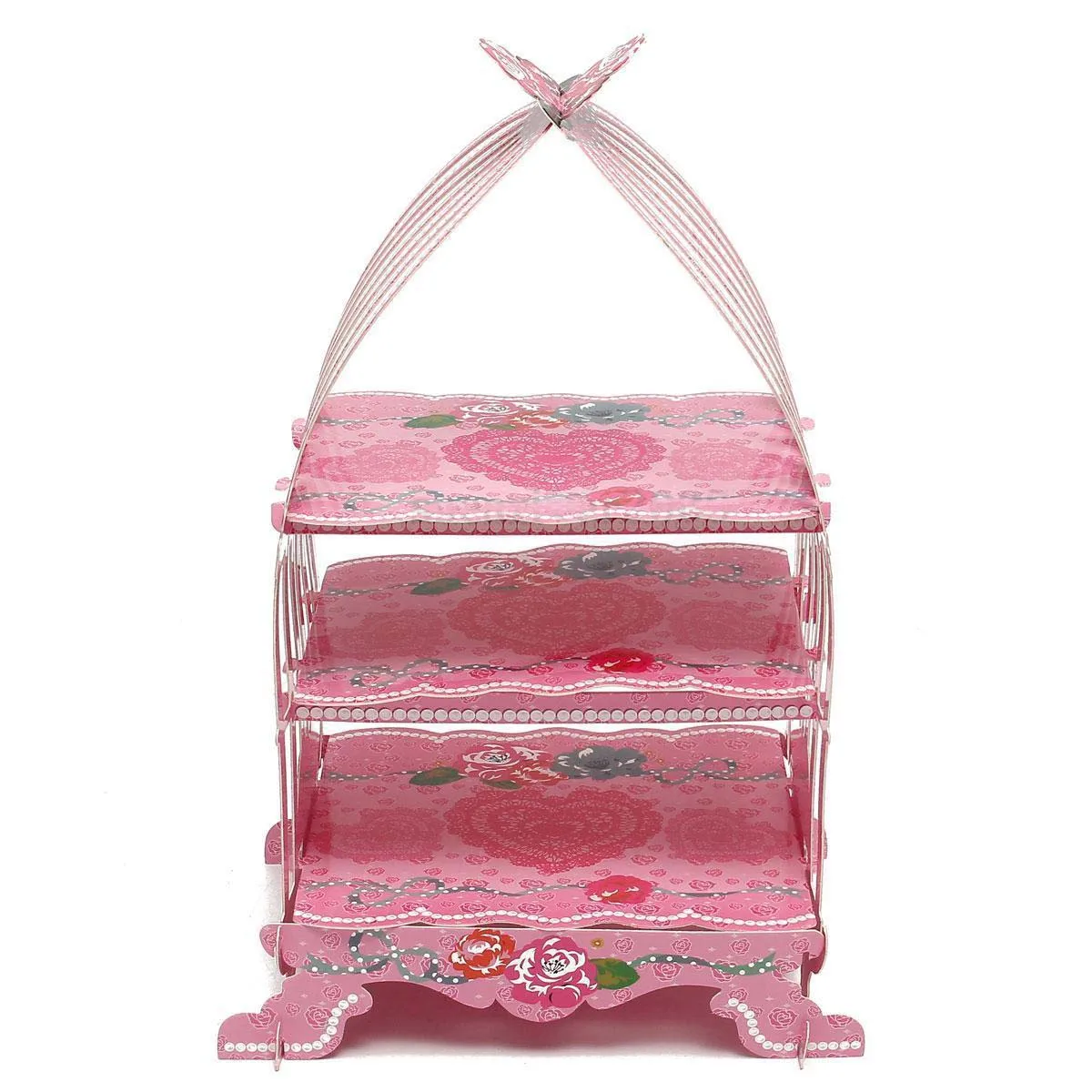 

Birdcage Cupcake Cardboard Cake Stand Vintage Wedding Tea Party Display Holder pink