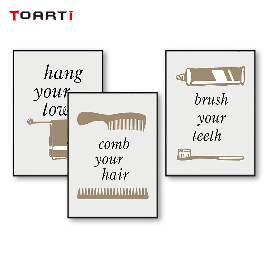 Modern Bathroom Quotes Posters Prints Towel Soap Comb Toothbrush Letters Canvas Painting Wall Art Pictures Washroom Toilet Decor (5)