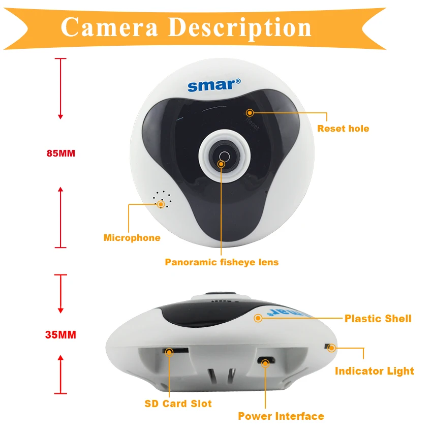Smar 960P 3D VR WI-FI Camera 360 Degree Panoramic IP Camera 1.3MP FIsheye Wireless Wifi Smart Camera TF Card Slot Home Security