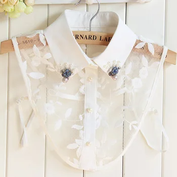 shirt blouse false detachable collars for women cotton peter pan black white denim lace lapel fake false collar embroidery
